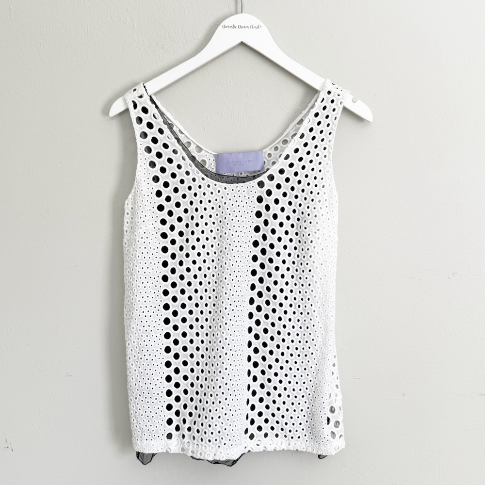 VERA WANG LAVENDER LABEL Women’s Black White Double Layer Eyelet Blouse Size 6